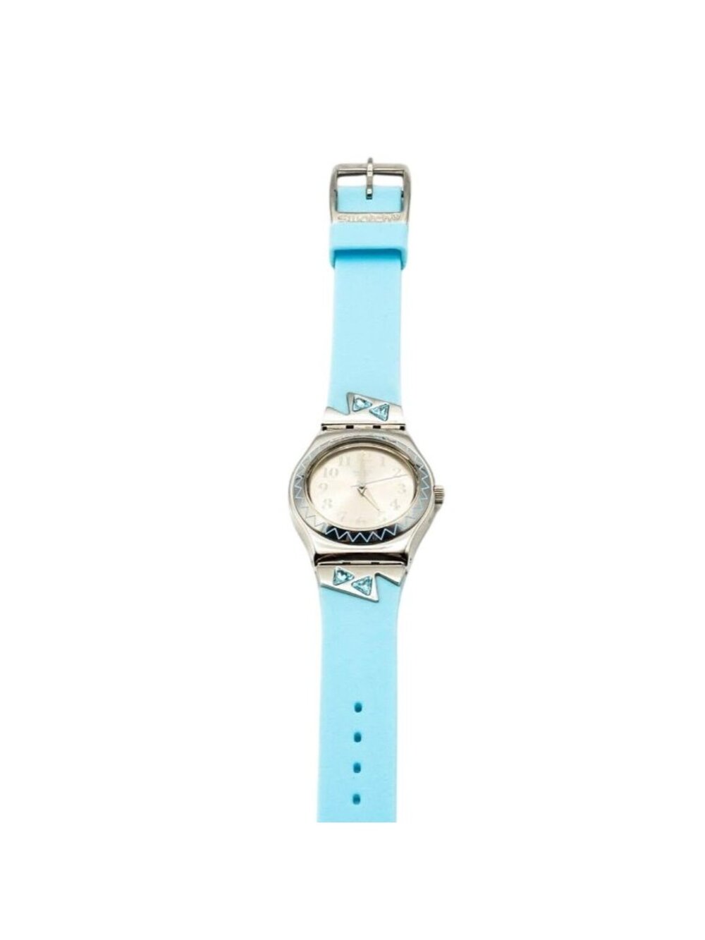 Rare Swatch Irony Medium Ellazul YLS154 Blue Crystal Stainless Steel Watch